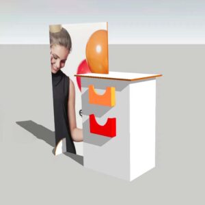 Totem publicitaire avec banque en carton écologique